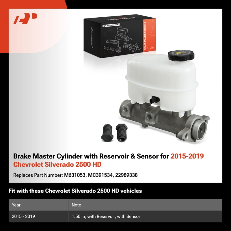 Brake Master Cylinder with Reservoir & Sensor for 2015-2019 Chevrolet Silverado 2500 HD
