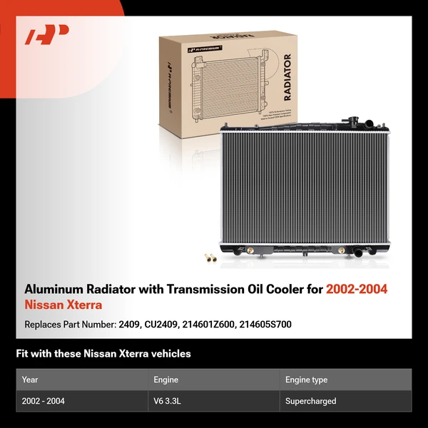 Aluminum Radiator with Transmission Oil Cooler for 2002-2004 Nissan Xterra