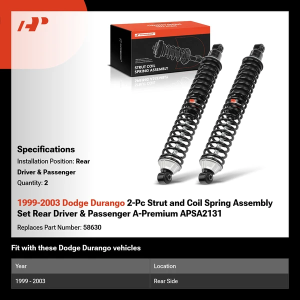 1999-2003 Dodge Durango 2-Pc Strut and Coil Spring Assembly Set Rear Driver & Passenger A-Premium APSA2131