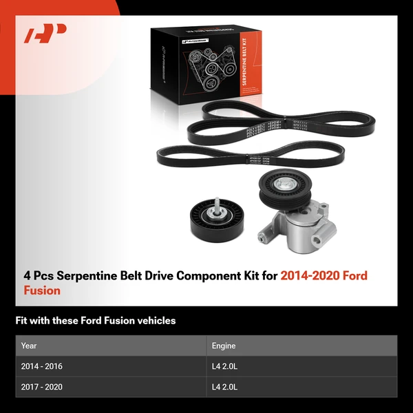 4 Pcs Serpentine Belt Drive Component Kit for 2014-2020 Ford Fusion