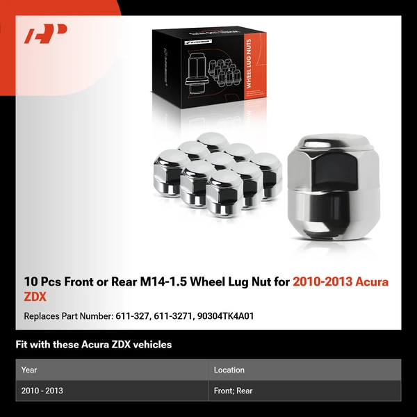 10 Pcs Front or Rear M14-1.5 Wheel Lug Nut for 2010-2013 Acura ZDX
