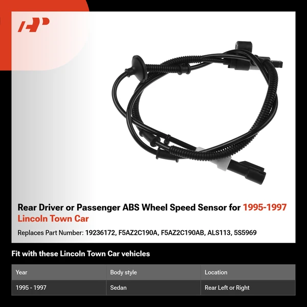 Rear Driver or Passenger ABS Wheel Speed Sensor for 1995-1997 Lincoln Town Car