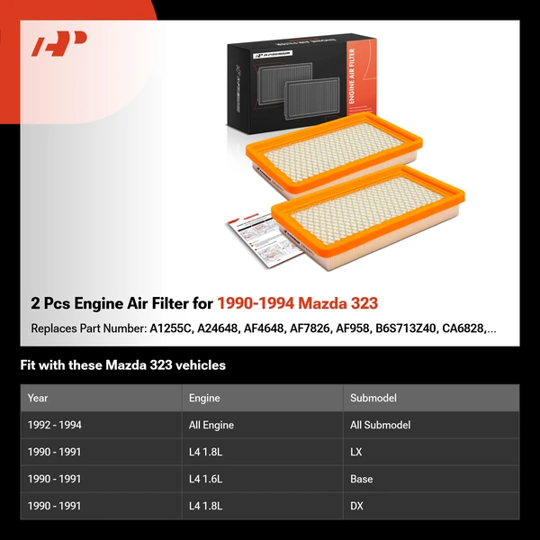 2 Pcs Engine Air Filter for 1990-1994 Mazda 323
