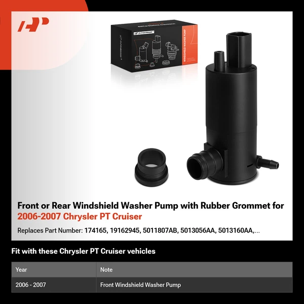 Front or Rear Windshield Washer Pump with Rubber Grommet for 2006-2007 Chrysler PT Cruiser