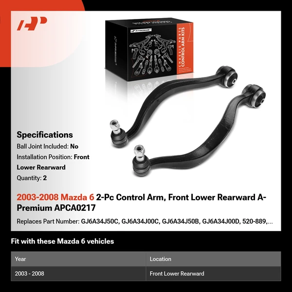 2003-2008 Mazda 6 2-Pc Control Arm, Front Lower Rearward A-Premium APCA0217