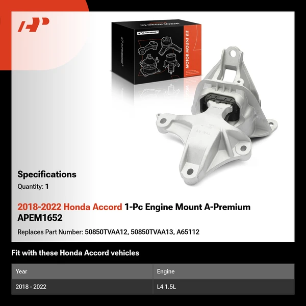 2018-2022 Honda Accord 1-Pc Engine Mount A-Premium APEM1652