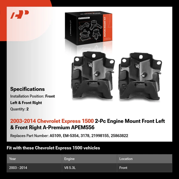 2003-2014 Chevrolet Express 1500 2-Pc Engine Mount Front Left & Front Right A-Premium APEM556