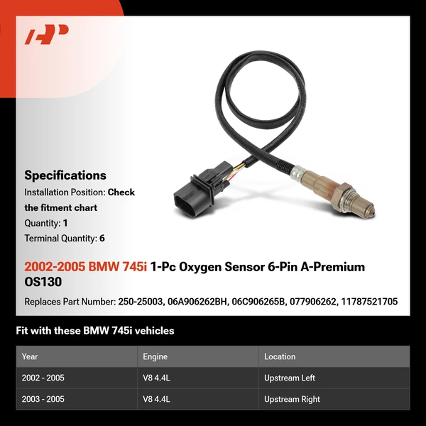 2002-2005 BMW 745i 1-Pc Oxygen Sensor 6-Pin A-Premium OS130