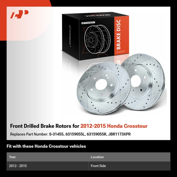Front Drilled Brake Rotors for 2012-2015 Honda Crosstour