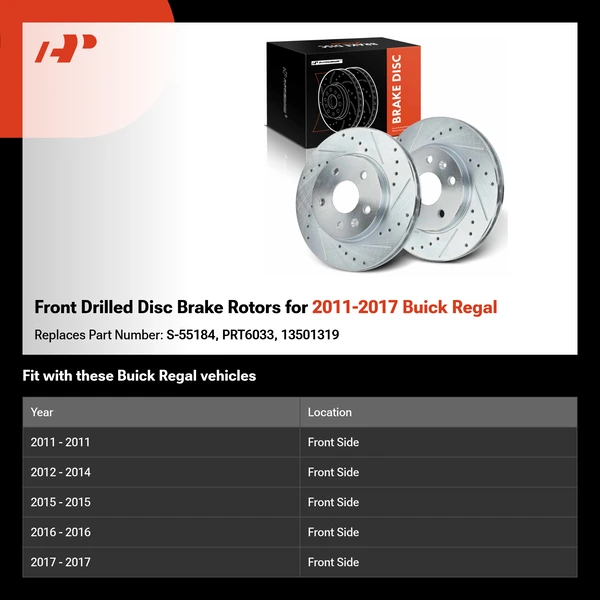 Front Drilled Disc Brake Rotors for 2011-2017 Buick Regal
