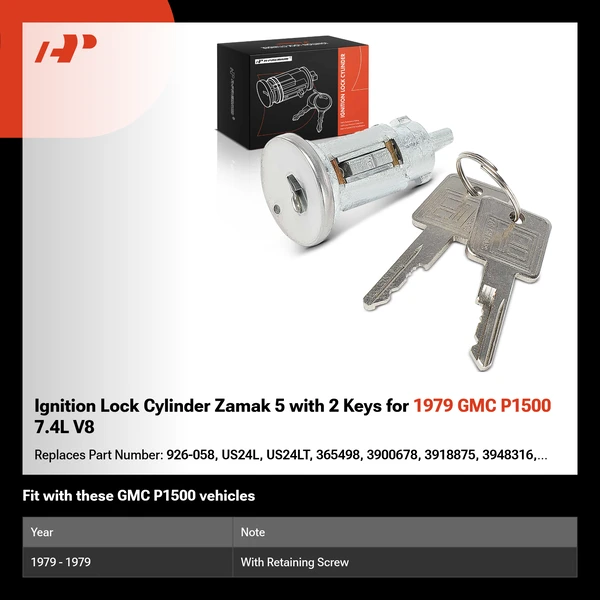Ignition Lock Cylinder Zamak 5 with 2 Keys for 1979 GMC P1500 7.4L V8