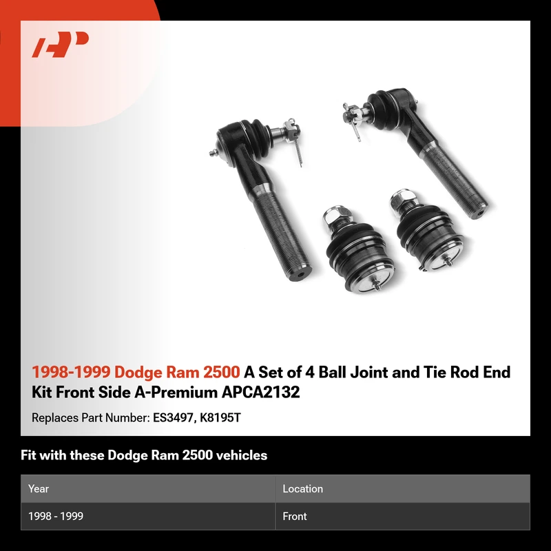 1998-1999 Dodge Ram 2500 A Set of 4 Ball Joint and Tie Rod End Kit Front Side A-Premium APCA2132