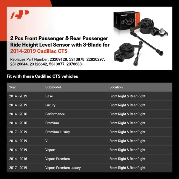 2 Pcs Front Passenger & Rear Passenger Ride Height Level Sensor with 3-Blade for 2014-2019 Cadillac CTS