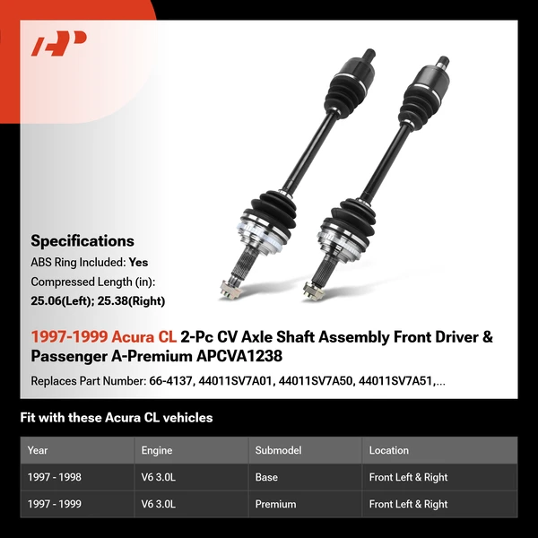 1997-1999 Acura CL 2-Pc CV Axle Shaft Assembly Front Driver & Passenger A-Premium APCVA1238