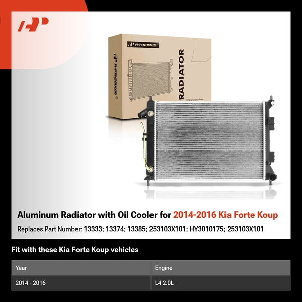 Aluminum Radiator with Oil Cooler for 2014-2016 Kia Forte Koup