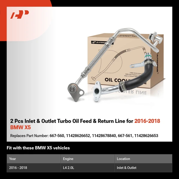 2 Pcs Inlet & Outlet Turbo Oil Feed & Return Line for 2016-2018 BMW X5