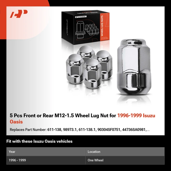 5 Pcs Front or Rear M12-1.5 Wheel Lug Nut for 1996-1999 Isuzu Oasis