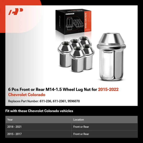 6 Pcs Front or Rear M14-1.5 Wheel Lug Nut for 2015-2022 Chevrolet Colorado