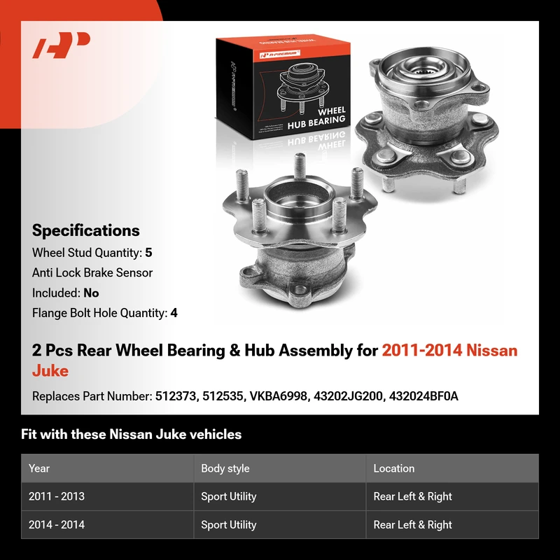 2 Pcs Rear Wheel Bearing & Hub Assembly for 2011-2014 Nissan Juke