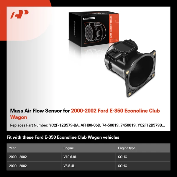 Mass Air Flow Sensor for 2000-2002 Ford E-350 Econoline Club Wagon