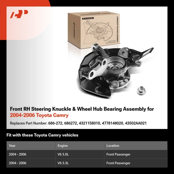 Front RH Steering Knuckle & Wheel Hub Bearing Assembly for 2004-2006 Toyota Camry