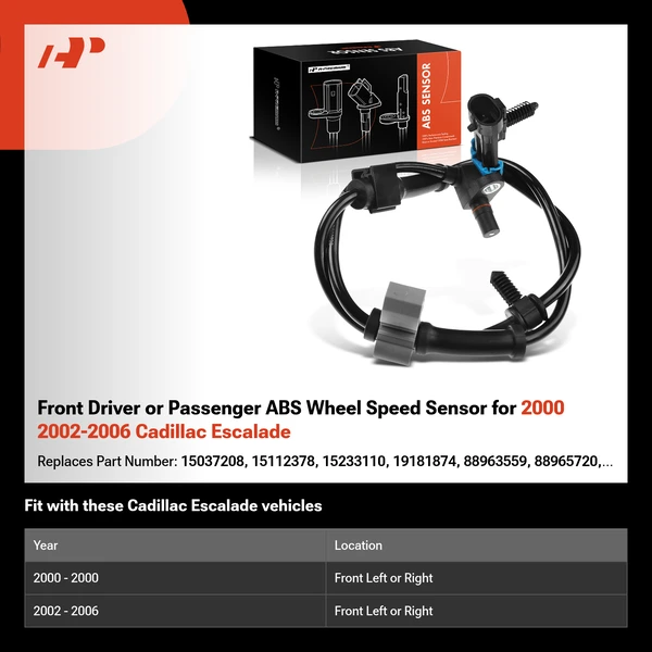 Front Driver or Passenger ABS Wheel Speed Sensor for 2000 2002-2006 Cadillac Escalade