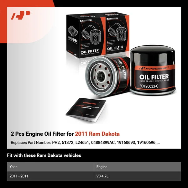2 Pcs Engine Oil Filter for 2011 Ram Dakota
