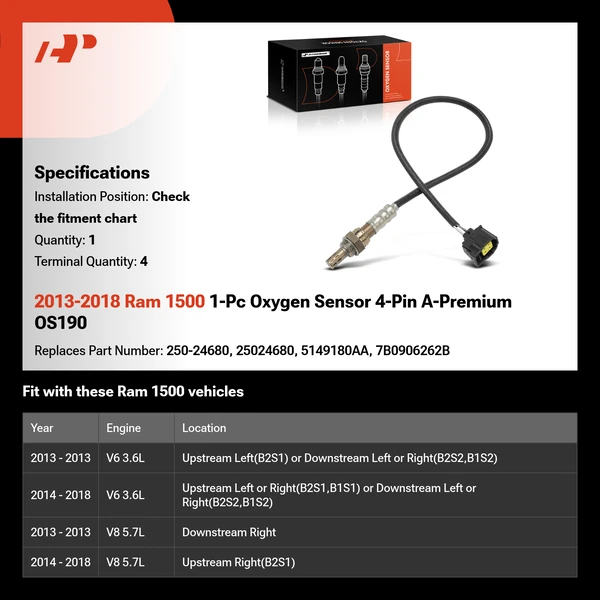 2013-2018 Ram 1500 1-Pc Oxygen Sensor 4-Pin A-Premium OS190