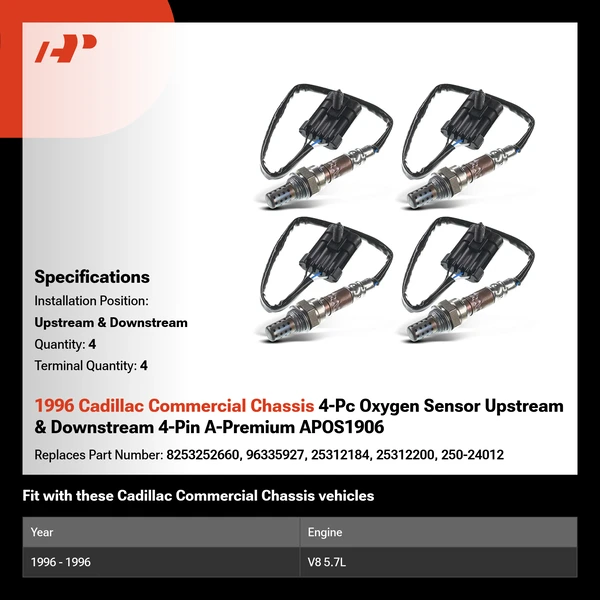 1996 Cadillac Commercial Chassis 4-Pc Oxygen Sensor Upstream & Downstream 4-Pin A-Premium APOS1906