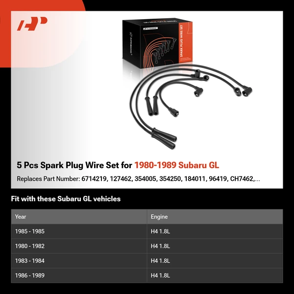 5 Pcs Spark Plug Wire Set for 1980-1989 Subaru GL
