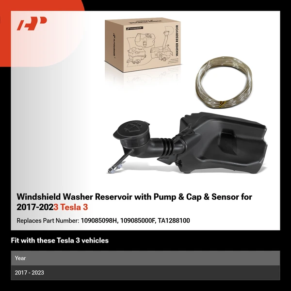 Windshield Washer Reservoir with Pump & Cap & Sensor for 2017-2023 Tesla 3