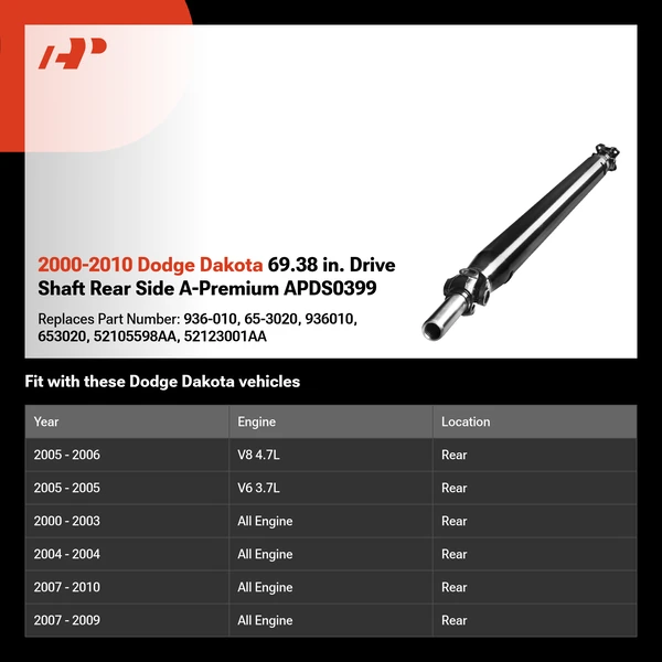 2000-2010 Dodge Dakota 69.38 in. Drive Shaft Rear Side A-Premium APDS0399