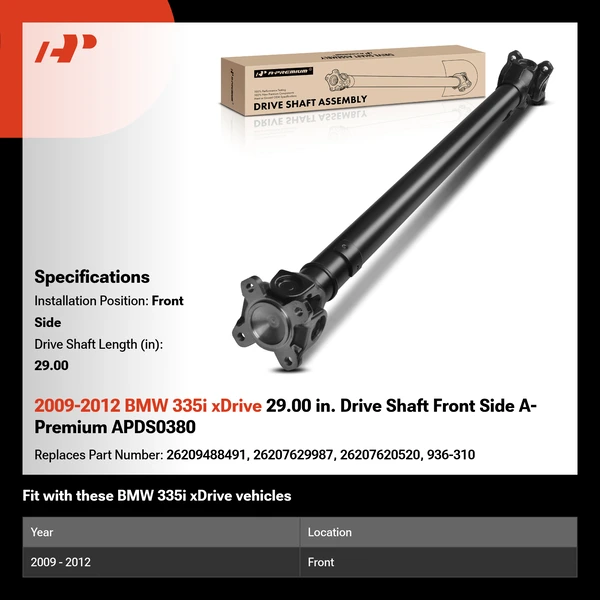 2009-2012 BMW 335i xDrive 29.00 in. Drive Shaft Front Side A-Premium APDS0380