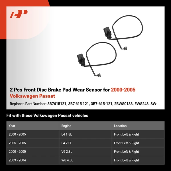 2 Pcs Front Disc Brake Pad Wear Sensor for 2000-2005 Volkswagen Passat