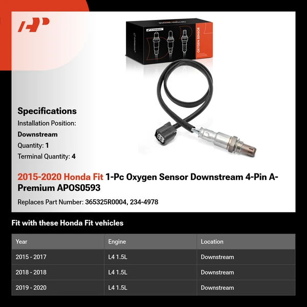 2015-2020 Honda Fit 1-Pc Oxygen Sensor Downstream 4-Pin A-Premium APOS0593