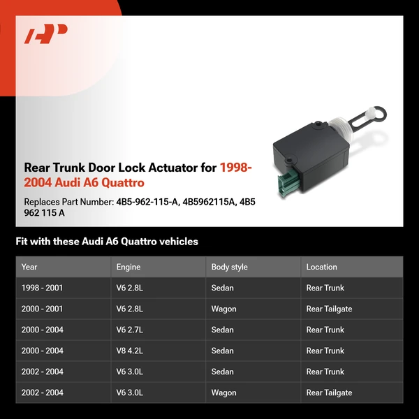 Rear Trunk Door Lock Actuator for 1998-2004 Audi A6 Quattro
