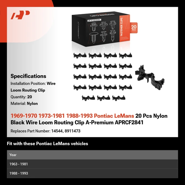 1969-1970 1973-1981 1988-1993 Pontiac LeMans 20 Pcs Nylon Black Wire Loom Routing Clip A-Premium APRCF2841