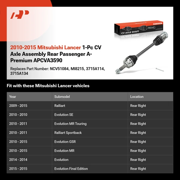 2010-2015 Mitsubishi Lancer 1-Pc CV Axle Assembly Rear Passenger A-Premium APCVA3590