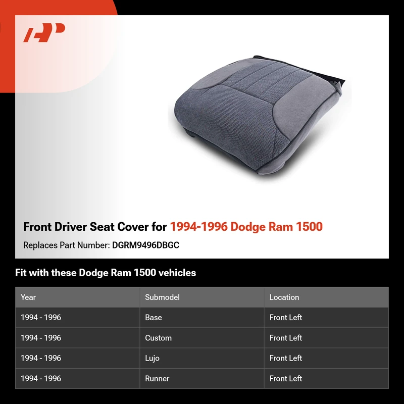 Front Driver Seat Cover for 1994-1996 Dodge Ram 1500