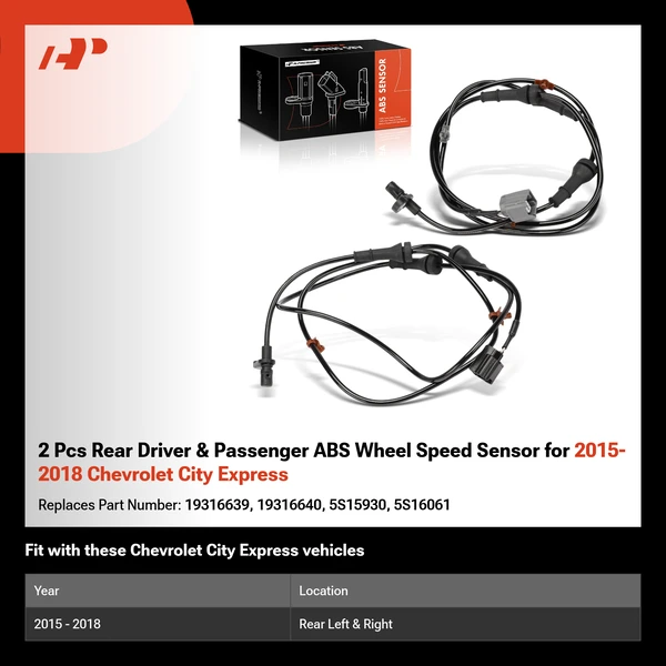 2 Pcs Rear Driver & Passenger ABS Wheel Speed Sensor for 2015-2018 Chevrolet City Express