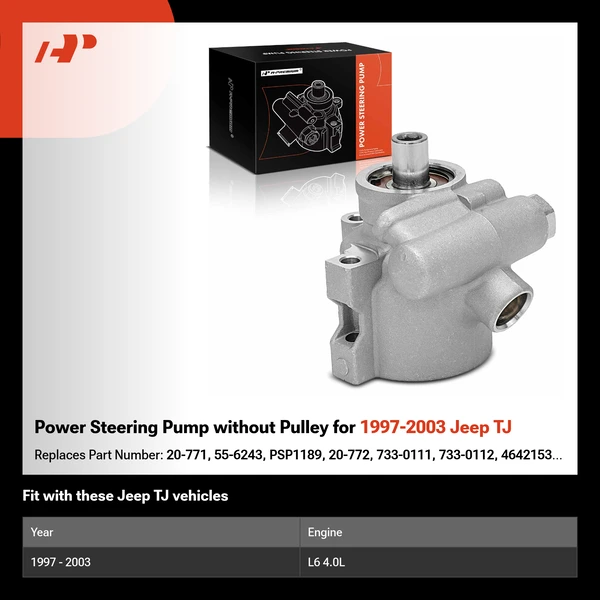 Power Steering Pump without Pulley for 1997-2003 Jeep TJ