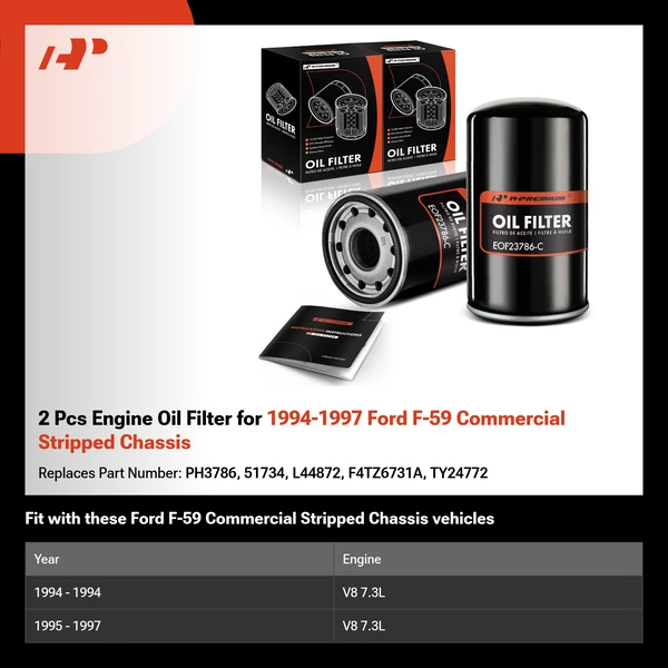 2 Pcs Engine Oil Filter for 1994-1997 Ford F-59 Commercial Stripped Chassis