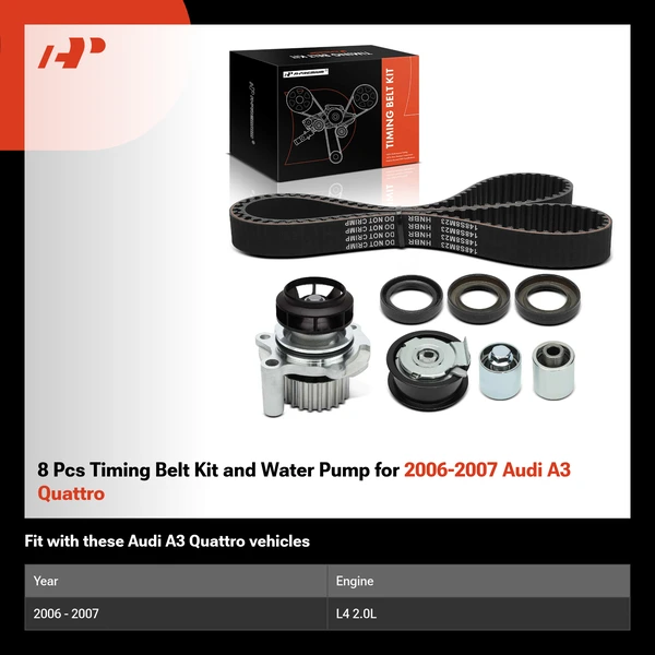 8 Pcs Timing Belt Kit and Water Pump for 2006-2007 Audi A3 Quattro