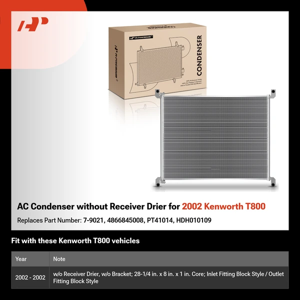 AC Condenser without Receiver Drier for 2002 Kenworth T800