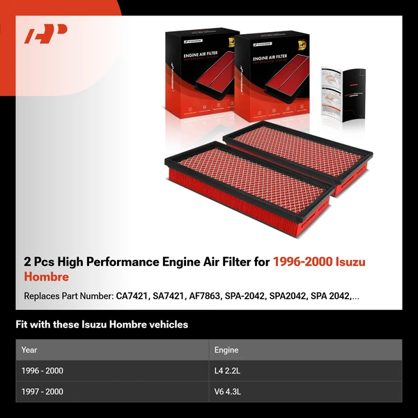 2 Pcs High Performance Engine Air Filter for 1996-2000 Isuzu Hombre