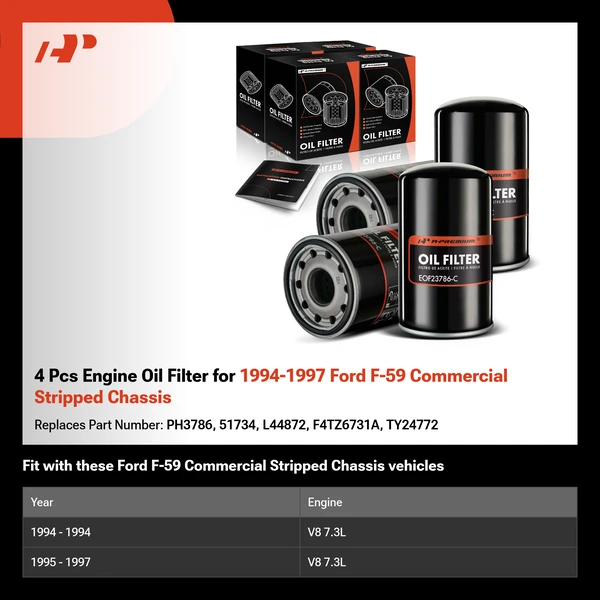 4 Pcs Engine Oil Filter for 1994-1997 Ford F-59 Commercial Stripped Chassis