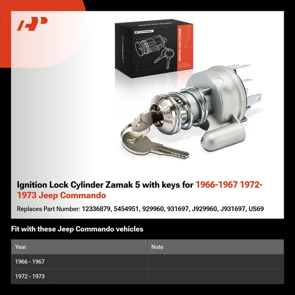 Ignition Lock Cylinder Zamak 5 with keys for 1966-1967 1972-1973 Jeep Commando