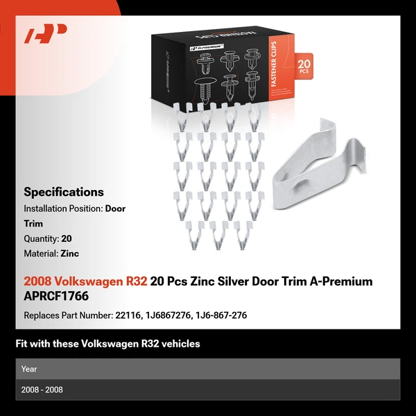 2008 Volkswagen R32 20 Pcs Zinc Silver Door Trim A-Premium APRCF1766