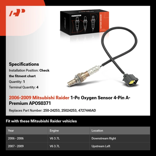 2006-2009 Mitsubishi Raider 1-Pc Oxygen Sensor 4-Pin A-Premium APOS0371