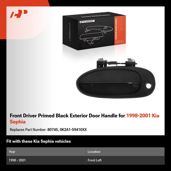 Front Driver Primed Black Exterior Door Handle for 1998-2001 Kia Sephia